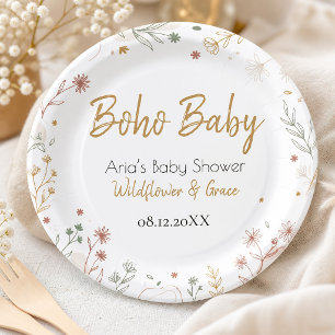 Boho Wilde Bloem Tuin Aquarel Baby Shower Papieren Bordje