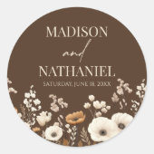 Boho Wilde Bloem Tuin Bloemen Bruiloft Ronde Sticker (Voorkant)