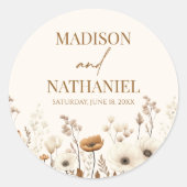 Boho Wilde Bloem Tuin Bruiloft Ronde Sticker (Voorkant)