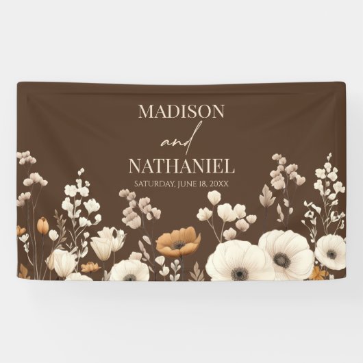 Boho Wilde Bloem Tuin Bruiloft Spandoek (Horizontaal)