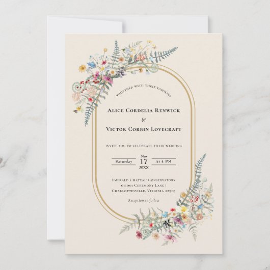 Boho Wilde Bloem Varen Beige Bruiloft Kaart (Voorkant)