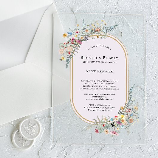Boho Wilde Bloem Varens Lavendel Bruids Brunch Acryl Uitnodigingen