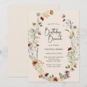 Boho Wilde Bloem Verjaardags Brunch Kaart (Voorkant / Achterkant)
