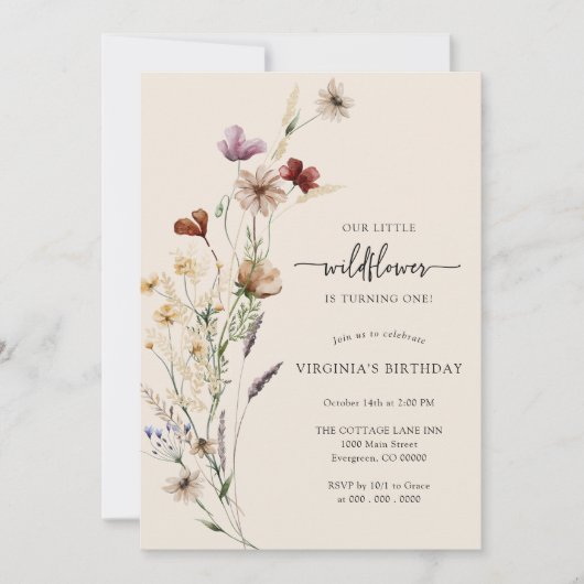 Boho Wilde Bloem Verjaardagsuitnodiging Kaart (Voorkant)