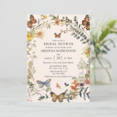 Boho Wilde Bloem & Vlinder Bruidsdouche Kaart (Staand voorkant)
