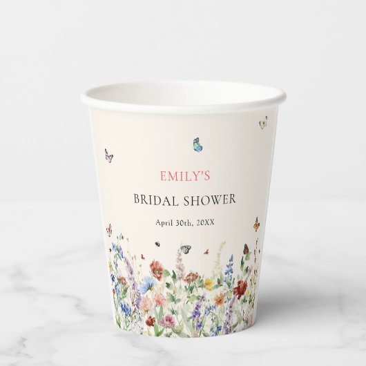 Boho Wilde Bloem Vlinder Bruidsfeest Papieren Bekers (Achterkant)