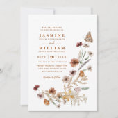 Boho Wilde Bloem Vlinder QR Code Trouwen Kaart (Voorkant)