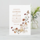 Boho Wilde Bloem Vlinder QR Code Trouwen Kaart (Staand voorkant)