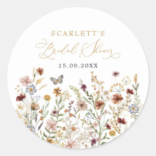 Boho Wilde Bloem Vlinder Weide Bruidsdouche Ronde Sticker
