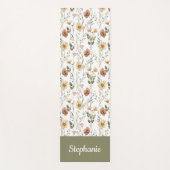 Boho Wilde Bloem Waterverf Aangepaste Naam Yogamat (Voorkant)