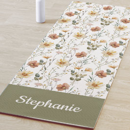 Boho Wilde Bloem Waterverf Aangepaste Naam Yogamat