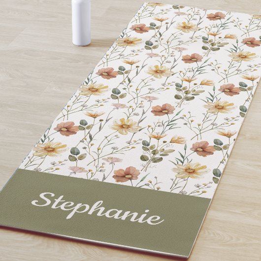 Boho Wilde Bloem Waterverf Aangepaste Naam Yogamat