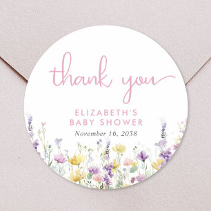 Boho Wilde Bloem Waterverf Baby Shower Bedankt Ronde Sticker