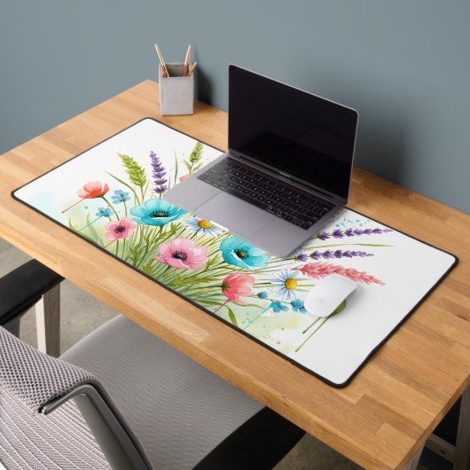 Boho Wilde Bloem Waterverf Bloemenschilderij Drip Bureaumat (Kantoor 2)