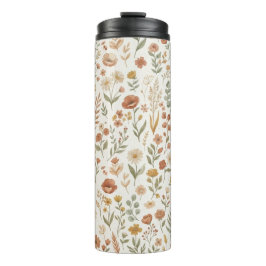 Boho Wilde Bloem Waterverf Bloemige Aardtinten Thermosbeker