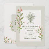 Boho Wilde Bloem Waterverf Botanische Salie Bruilo Kaart (Voorkant / Achterkant)