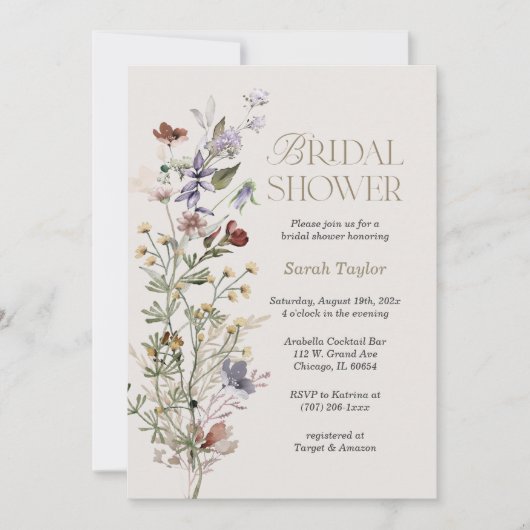 Boho Wilde Bloem Waterverf Bruidsdouche Kaart (Voorkant)