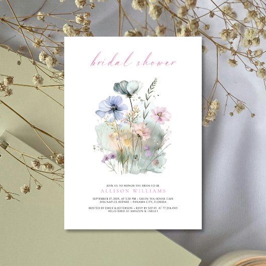 Boho Wilde Bloem Waterverf Bruidsfeest Kaart