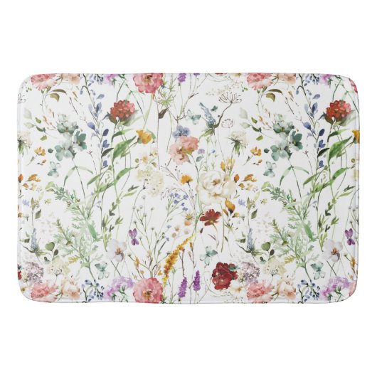 Boho Wilde Bloem Waterverf Lente Bloem Badmat (Voorkant)