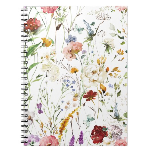 Boho Wilde Bloem Waterverf Lente Bloem Notitieboek (Voorkant)