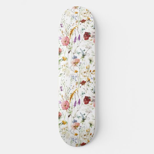 Boho Wilde Bloem Waterverf Lente Bloem Persoonlijk Skateboard (Voorkant)