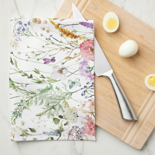 Boho Wilde Bloem Waterverf Lente Bloem Theedoek (Quarter Fold)