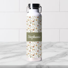 Boho Wilde Bloem Waterverf Monogram Naam Waterfles