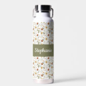 Boho Wilde Bloem Waterverf Monogram Naam Waterfles (Voorkant)