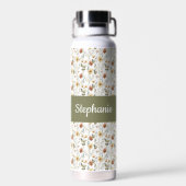 Boho Wilde Bloem Waterverf Monogram Naam Waterfles (Achterkant)
