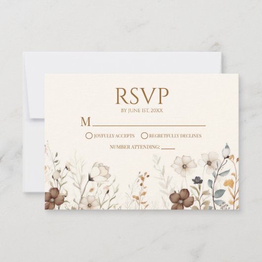 Boho Wilde Bloem Wilde Bloemen Bloemstuk Bruiloft RSVP Kaartje (Voorkant)