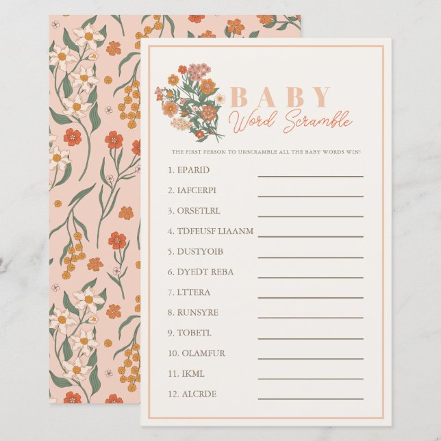 Boho Wilde Bloem Woord Verwarring Baby Shower Spel (Voorkant / Achterkant)