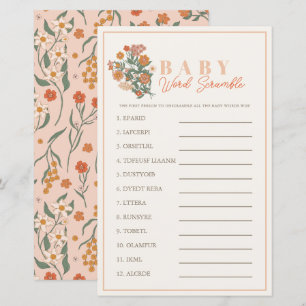 Boho Wilde Bloem Woord Verwarring Baby Shower Spel