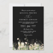Boho Wilde Bloem Zwart Elegante QR Code Trouwen Kaart (Voorkant)
