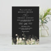 Boho Wilde Bloem Zwart Elegante QR Code Trouwen Kaart (Staand voorkant)
