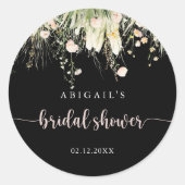 Boho wilde bloem zwarte bruiloftsshower favor ronde sticker (Voorkant)