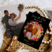 Boho wilde bloemen 2 foto's bruiloft met de datum folie uitnodiging