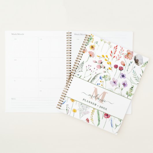 Boho Wilde Bloemen Aangepaste Naam Initiaal Planner (Display)