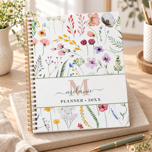 Boho Wilde Bloemen Aangepaste Naam Initiaal Planner