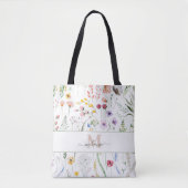 Boho Wilde Bloemen Aangepaste Naam Monogram Tote Bag (Voorkant)