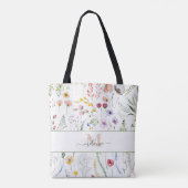 Boho Wilde Bloemen Aangepaste Naam Monogram Tote Bag (Achterkant)