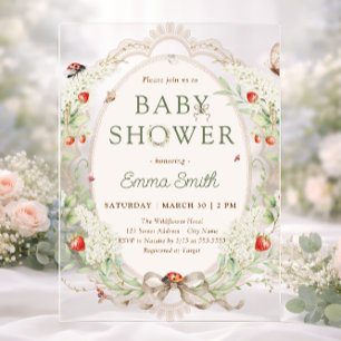Boho Wilde Bloemen Aardbei Baby Shower Acryl Uitnodigingen