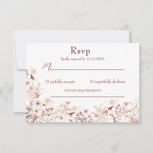 Boho wilde bloemen antwoordkaart RSVP kaartje (Voorkant)