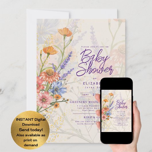 Boho Wilde Bloemen Baby Shower Tuinfeest Kaart