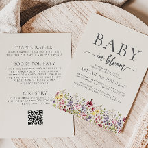 Boho Wilde Bloemen Beige QR Code Baby Shower