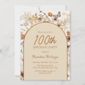 Boho Wilde Bloemen Boog 100ste Verjaardag Kaart (Voorkant)