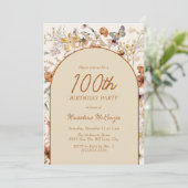 Boho Wilde Bloemen Boog 100ste Verjaardag Kaart (Staand voorkant)