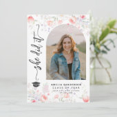 Boho wilde bloemen boog foto afstuderen aankondiging (Staand voorkant)