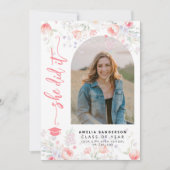 Boho wilde bloemen boog foto afstuderen aankondiging (Voorkant)
