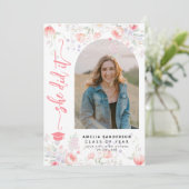 Boho wilde bloemen boog foto afstuderen aankondiging (Staand voorkant)