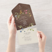Boho Wilde Bloemen Bos Bruiloft All In One Uitnodiging (Afscheurbaar)